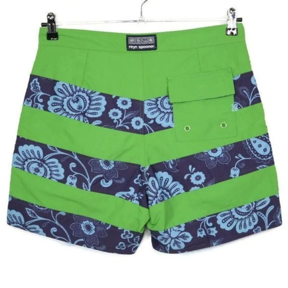 Reyn Spooner Swim Trunks Shorts Green Blue Pe'ahi Floral Hawaiian 30‎